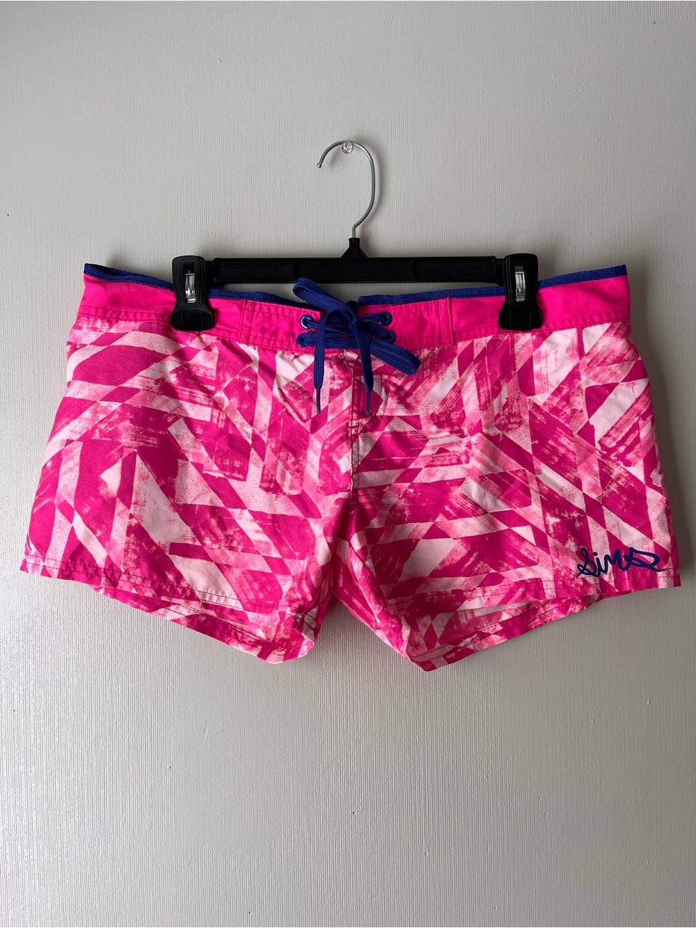 Women’s Pink Printed Sims Board Shorts with Blue Tie